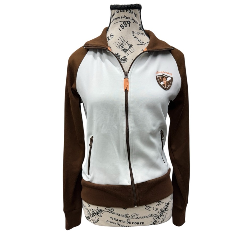Aeropostale Y2K  Brown and White Zip Up Varsity Jacket